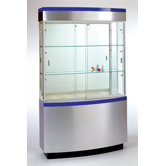 Optimal Visual Impact Curved Wall Display Case - Brushed Silver Frame