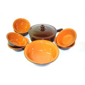 Italian Terracotta Multi-Use Pan with Lid and 6-Piece Bowl Set