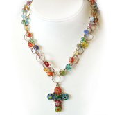 Millefiori Candy Glass Cross Necklace