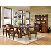 Woodland Ridge Rectangular Trestle Pub Table in Distressed Aged Amber
