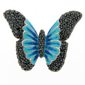 Sterling Silver Round Enamel Cubic Zirconia Butterfly Ring