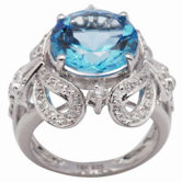 18K Gold and Silver Round Cut Topaz and Cubic Zirconia Ring