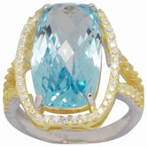 18K and Silver Gold Emerald Cut Topaz and Cubic Zirconia Ring