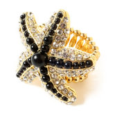 Gold Tone Brass Crystal Starfish Ring