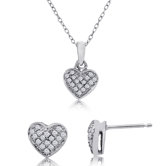 Sterling Silver Pave Heart Genuine Diamond Earring and Pendant Set