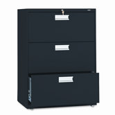 600 Series Three-Drawer Lateral File, 30w x19-1/4d, Black