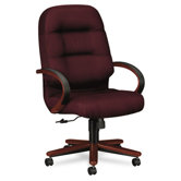 2190 Pillow-Soft Wood Series Executive High-Back Chair, Mahogany/Wine
