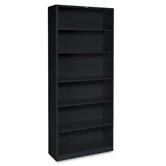 Metal Bookcase, 6 Shelves, 34-1/2w x 12-5/8d x 81-1/8h, Black