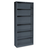 Metal Bookcase, 6 Shelves, 34-1/2w x 12-5/8d x 81-1/8h, Charcoal