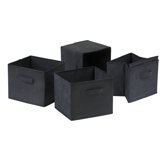 Capri Foldable Fabric Storage Baskets in Black (Set of 4)