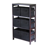 Capri Storage Shelf with 6 Foldable Black Fabric Baskets