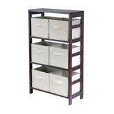 Capri Storage Shelf with 6 Foldable Beige Fabric Baskets