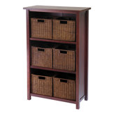 Milan Vertical Storage Shelf with Baskets in Walnut