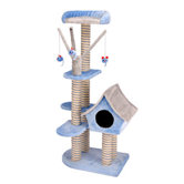 Deluxe Cat Cottage with Lounging Tower in Blue/Gray