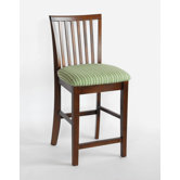 Hudson 24" Barstool with Bromley Green Stripe Fabric Seat in Chestnut