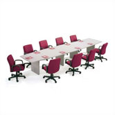 216" Wide Two-Section Self Edge Boat Shape Top Conference Table with Slab Base