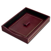 5000 Series 24kt Gold Tooled Leather Front-Load Letter Tray with Lid in Burgundy
