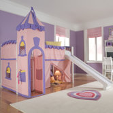 School House Twin Princess Low Loft Bed with Slide