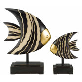 African Craft 2 Piece Fish Statue Set