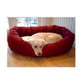 Bagel Dog Bed in Burgundy and Sherpa
