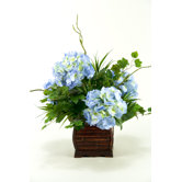 Hydrangeas with Foliage in Rectangle Bamboo Planter