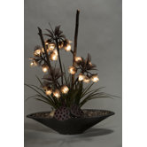 Lighted Crown Flowers and Grasses in Planter