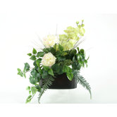 Peonies, Orchids and Fern in Oval Metal Planter