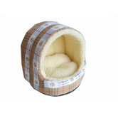Beige Plaid with Paws Crib Pet Bed