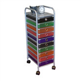10 Drawer Multi-Colored Rolling Storage Tower