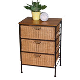 3 Drawer Wicker Stand in Wicker and Metal