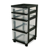 Medium Cart with 4 Clear Drawers and Organizer Top - Black
