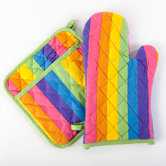 Colorful Rainbow Print Oven Mitt Potholder Set