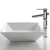 Ceramic 4.5" x 16.5" Square Sink in White with Bamboo Single Lever Faucet