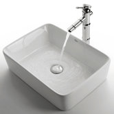 Ceramic 5" x 15" Rectangular Sink in White with Bamboo Single Lever Faucet
