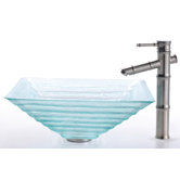 Square Clear Alexandrite Glass Sink and Bamboo Faucet