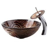 Copper Luna Glass Vessel Sink and Waterfall Faucet