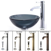 Clear Black Glass Vessel Sink and Sheven Faucet