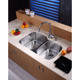 32" Undermount 60/40 Double Bowl Kitchen Sink with 14.9" Faucet and Soap Dispenser