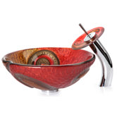 Copper Snake Glass Vessel Sink and Waterfall Faucet