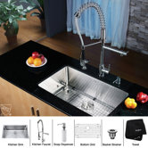 30 inch Undermount Single Bowl Stainless Steel Kitchen Sink with Chrome Kitchen Faucet and Soap Dispenser