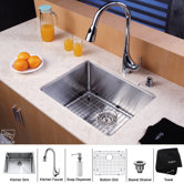 23" Undermount Single Bowl Kitchen Sink with 18.5" Faucet in Chrome and Soap Dispenser