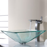 Clear Aquamarine Glass Vessel Sink and Single Hole Faucet with Single Handle