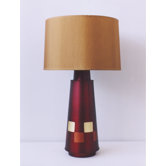 Checkered Tower Table Lamp in Raku with Gold Shade