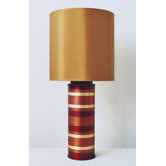 Striped Cylinder Table Lamp in Raku with Gold Shade