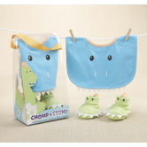 ''Chomp and Stomp'' Dinosaur Bib and Bootie Set
