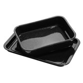 2 Piece Rectangle Enamel Casserole Dish in Black Speckled