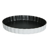 OvenLove Stoneware Fluted Flan Dish with Teflon Non-Stick Coating in White