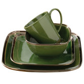 16 Piece Square Reactive Glaze Dinner Set in Bronze