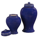 Ceramic Jar with Lids in Cobalt Blue Glaze (Set of 2)