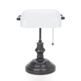Banker's Lamp in Dark Bronze with Frosted Glass